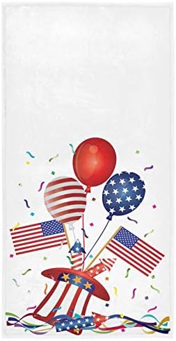 Balloons American Flag Hand Towels 4th of July Memorial Day Towel Soft Patriotic Uncle Sam Hat Kitchen Tea Towels Dish Washcloths Thin Guest Face Towel Bath Decorations Housewarming Gifts 16 X 30 in