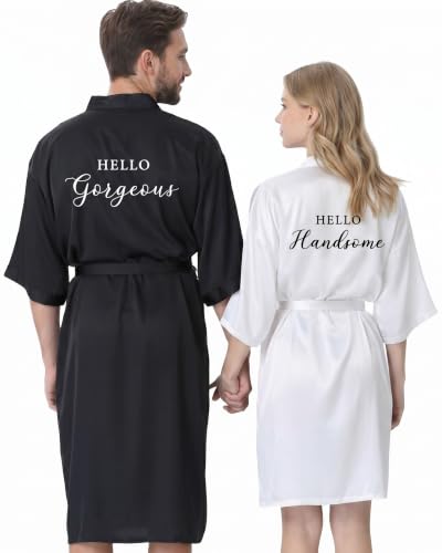 Image of Jecery 2 Pcs Satin His and Hers Robes Set Mr. Mrs. Silk Matching Robe for Couples Women Man Wedding Engagement Bridal Gift