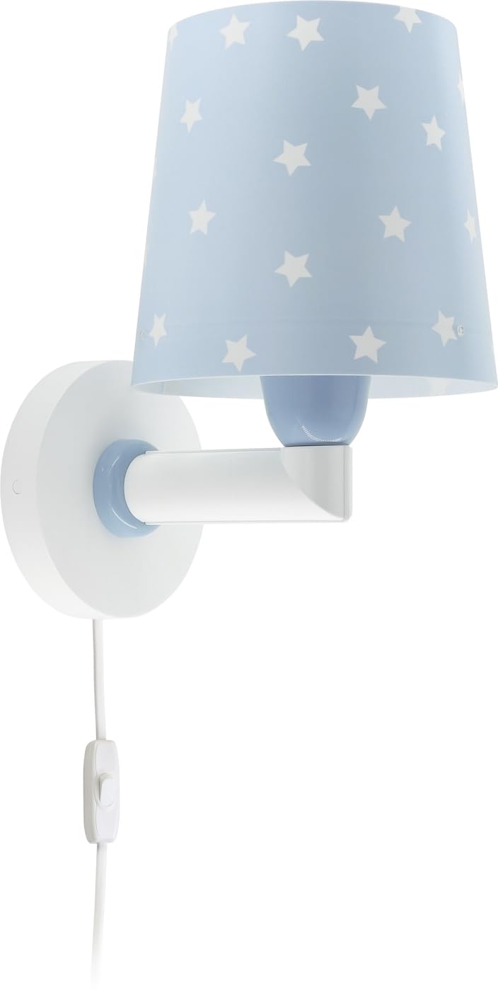 Dalber Lámpara Aplique Pared Infantil Estrellas Azul 82219T E27 | Lámpara aplique de pared con instalación directa a la corriente o mediante cable con interruptor incluido. Star Light