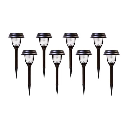 SOLAR BASICS SBG8-145 DC Pathway, Dual Bright/Warm White Bulb Solar Landscape Accent Light, 8-Pack, ORB Brown, 8 Count