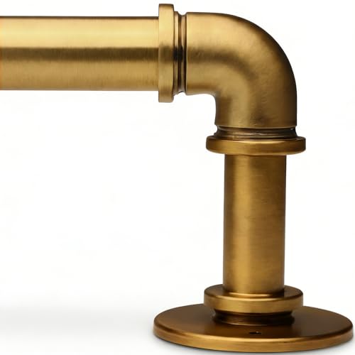 Soft Gold Industrial Curtain Rod for Windows 18 to 120 Inches,1 Inch Adjustable Drapery Pole,Heavy Duty Outdoor/Indoor Modern Curtain Rods,Easy Instal