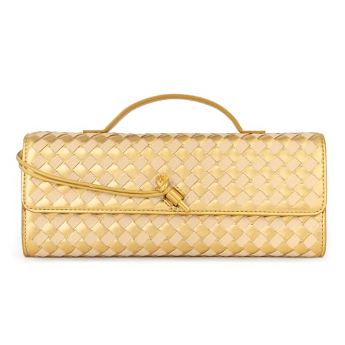 Image of Joryin Woven Purse for Women Evening Clutch Woven Leather Handbags Crossbody Bag Purse Formal Evening Bag, Vegan Leather