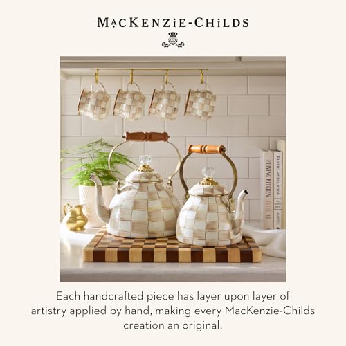 Image of MACKENZIE-CHILDS Tea Kettle, 3 Quarts, Brown-and-White Mocha Check