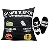 Gamer Gifts, Pocket Design Throw Pillow Covers 18 x 18 Inch + Gamer Socks, Gaming Room Décor Stocking Stuffers Easter Basket Stuffers for Teen Boys Girls Men Father Boyfriends