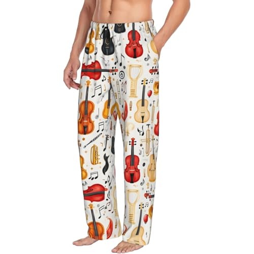 VOSERY Mens Pajama Pants - Fashion Vintage Cello 1 Print Pjs Sleep Bottoms for Mens Lounge Pants with Pockets Black