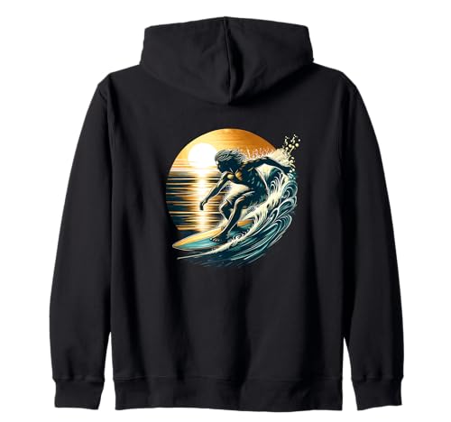 Surfboarder Puesta Del Sol Ola Surf Amante De Las Tablas De Surf Surfista Playa Sudadera con Capucha