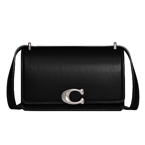 COACH Luxe Bolsa tiracolo de couro de bezerro para mulheres, oferece design de ombro caído, alça ajustável, Preto, One Size