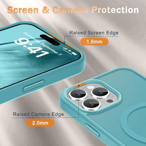 Image of YENAPOON for iPhone 14 Pro Max Case, Matte Magnetic Phone Cover [with 1 Screen Protector] [Support for MagSafe] [Shockproof Military Grade Protection] Translucent Frosted Back, Light Blue