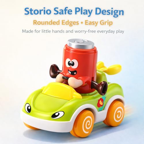 Image of Storio Foodie Toy Car - Mr Coca | Friction Powered Vehicle for 1-3 Year Old Boys & Girls | Push & Go Baby Car Toy | Cartoon Car for Toddlers 12-18 Months | Safe Durable Educational Toy for Kids