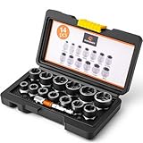 Estrattore Viti Spanate Kit 13 Bussole per Avvitatore 6,35-19mm + Adattatore HEX - Bulloni Antifurto Ruote Auto Estrattori Viti Danneggiate - Scanalature Inverse Cricchetto 3/8' Trapano Moto ✯KAPANOR✯