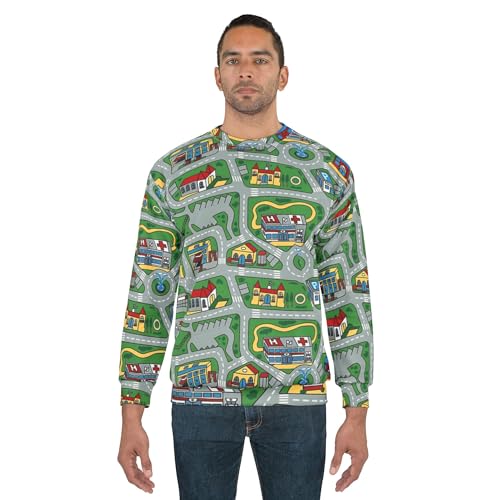 Nostalgic Kids Playroom City Life Car Carpet City Streets Rug Unisex Crewneck Sweatshirt3