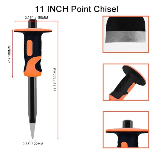 image for YKFLEXT Masonry Chisel Set,3 Piece Heavy-Duty Point, Flat and Brick Ch