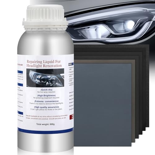 Teokantz Líquido de vaporización de faros 800g, Headlight Polish líquido de reparación de faros, Kit de restauración de faros de coche, Pulidor de faros para amarilleamiento, arañazos, empañamiento