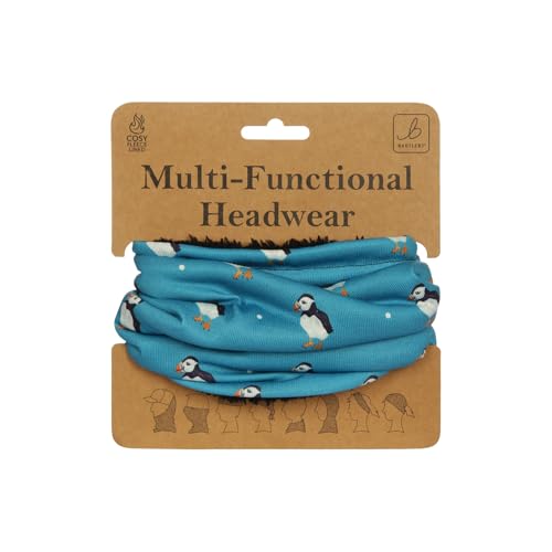 Bartleby Multi-Functional Fleece-Lined Snood One Size Adjustable Toggle 8 Ways to Wear Warm Breathable Neck Warmer for Outdoor Work Sports & Walking Animal & Print Designs (Puffy Puffins)