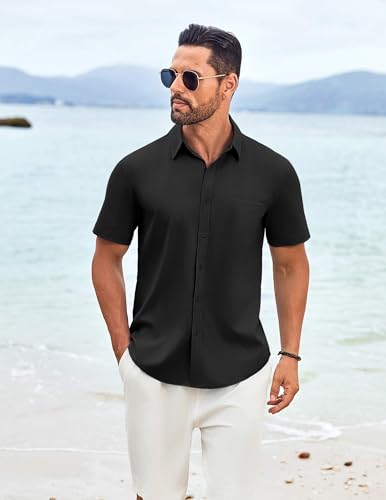 COOFANDY Shirts for Men Short Sleeve Button Down Shirt Casual Summer Beach Shirt2