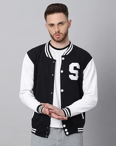 BE SAVAGE Men's Cotton Blend Standard Length Varsity Jacket