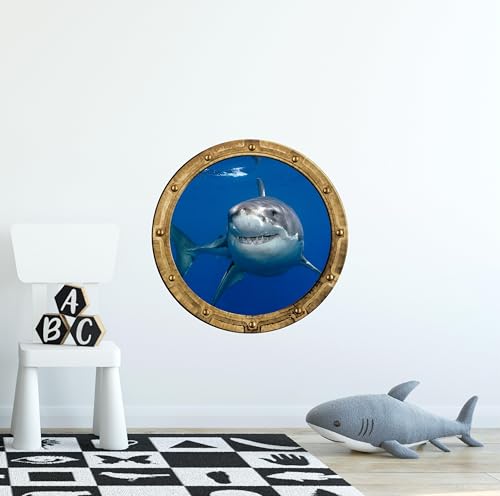 Vinilo Decorativo de Porthole Shark 18"x18" Rustic miniatura 2