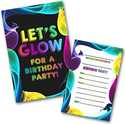 Glow Invitations (WRITE ON) Birthday Party Invites Double Sided (Pack of 20)