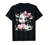 Awesome Black & White Cow Holding Heart Pink Coquette Bow T-Shirt