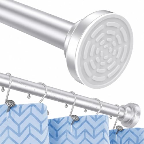 Image of JD FRESH 155 to 295 Cm Extendable Curtain Rod Holder Non-Drilling /Anti-Skid Spring Pull Rod /Stainless Steel Rust Proof Shower Curtain Rod /Window Curtain Rod / (Silver)