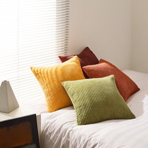 Image of Topfinel Fall 20x20 Set of 4 Couch Decorative Pillow Covers,Modern Burnt Orange Yellow Green Gradient Corduroy Throws Pillow Case,Rustic Western Cushion Covers for Bed Sofa Living Room Home Decor