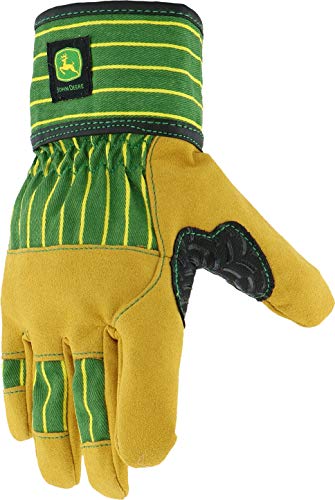 John Deere Jd00024-Y Youth Split Cowhide Leather Palm Gloves, Abrasion Resistant, Yellow/Green, Youth-Small #TOP4