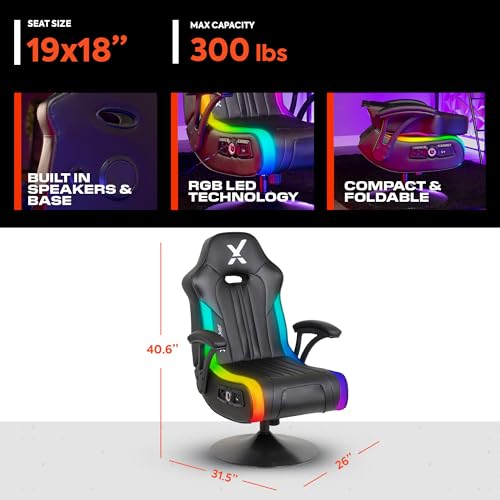 X Rocker Torque Pedestal Video Gaming Chair, LED RGB, Wireless Bluetooth Audio, Subwoofer and Vibration, Black - Thumbnail 3