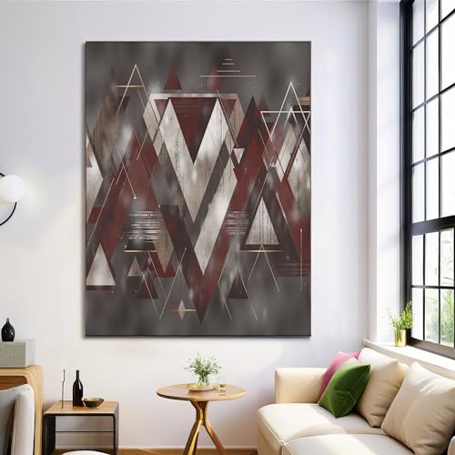 Cuadros decorativos rojo marrón con diseño de lienzo industrial geométrico para salón