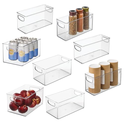 iDesign Stackable Pantry Bins with Handles, 4 Small and 4 Medium Bins, 8 Pack, Clear, Made in USA by iDesign - Used condition - US$36.86