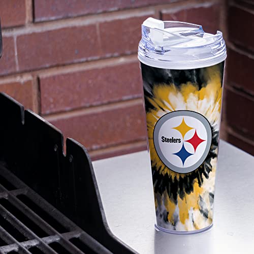 Image of Rico Industries NFL Football Glitter 24oz Acrylic Glitter Tumbler with Hinged Lid, Officially Licensed Double Wall Tumbler with Straw