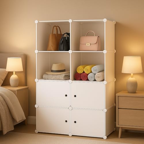 Image of Mevigo 8- Shelf Plastic Wardrobe for Kids and Baby-Cupboard for Clothes, Almirah for Clothes, Baby Collapsible Wardrobe, Multi-Purpose Kids Storage Rack for Home Books,Toy,Living Room -White J4