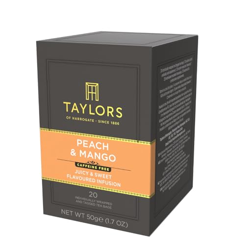 Taylors of Harrogate Peach & Mango, Herbal Tea, Individually Wrapped Teabags, 20 Count (Pack of 1), Juicy, Smooth, and Subtly Sweet, Caffeine-Free, Enjoy Hot or Iced, 20 Teabags