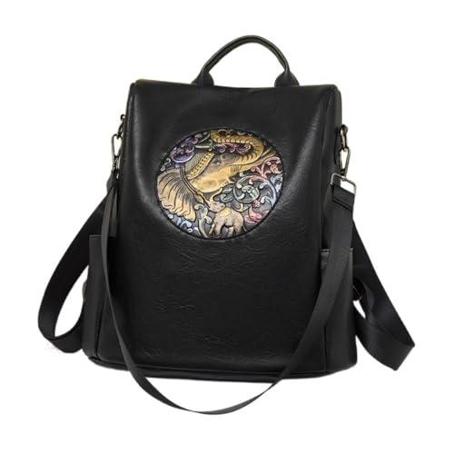 Sac à dos femme dragon chinois noir grand format pour voyage et cabine