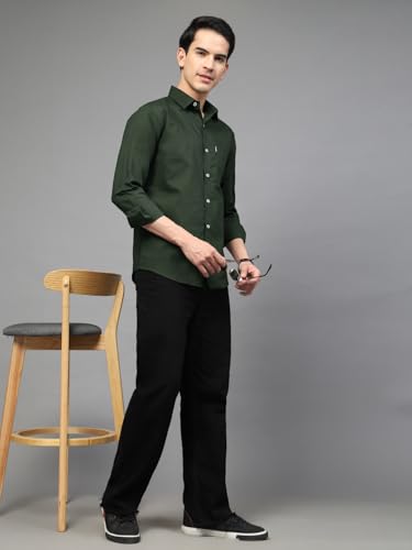 Image of Majestic Man Solid Cotton Casual Shirt - Slim Fit, Full Sleeves, Premium Button Closure