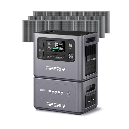 AFERIY P280 4096Wh Portable Power Station,with 1 Extra Battery and 3Pcs 400W Solar Panel,2800W Expandable Capacity LiFePO4 Battery Backup,230V Solar Generator for Home,Outdoor Camping,Power