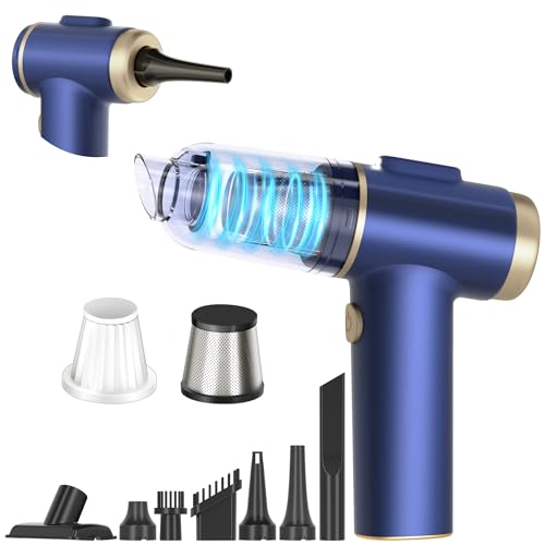 Handheld Car Vacuum Cleaner, 2-in-1 Portable Mini Car Vacuum Cleaner,16000Pa High Power & Air Duster, Handheld Vacuum Cordless with LED Light and Multi-Nozzles for Car,Home,Office(black blue)