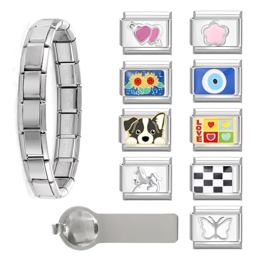 ITingstere Italian Charms Set 9Pcs Butterfly Love 9mm Modular Charm Bracelet Link Handmade DIY Module Jewelry Gifts