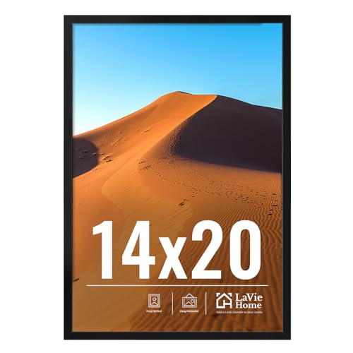 LaVie Home 14x20 Picture Frame for Wall Display, 14x20 Black Picture Frame with HD Plexiglas, 14 x 20 Poster Frame 1 Pack, Display Frame for Vertical or Horizontal, Classic Collection