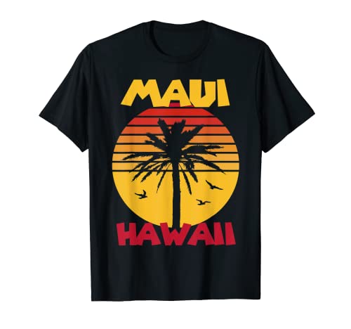 Maui Vacation Hawaii Palmeras Playa Océano Surf Camiseta