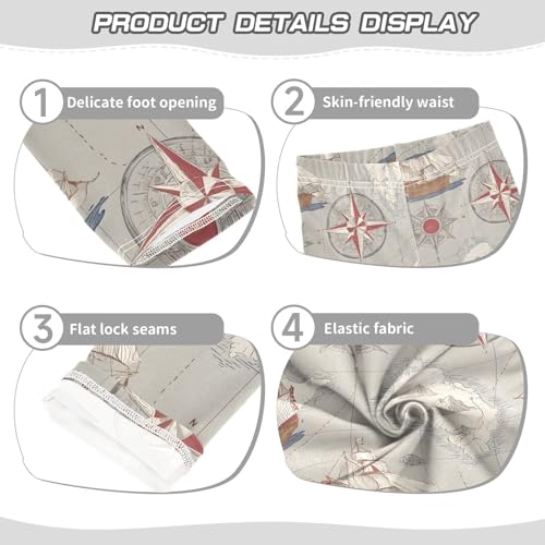 ALAZA Girls' Leggings Children's Yoga Pants Skinny Printed Dance Nautical Map Sailboat Comfortable 4T2