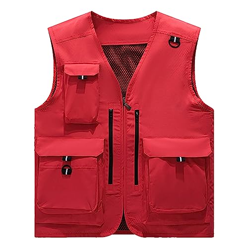 Beokeuioe Herren Angeln Weste Multifunktionsweste Damen Anglerweste mit Multi Taschen für Fliegenfischen Outdoor Freizeit Werkzeugweste Schießweste Safari Cargo Arbeits Jagdweste