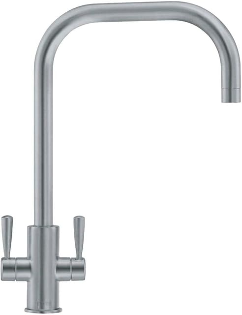 Franke Ascona U-Spout Mono Mixer Twin Lever Silk Steel Kitchen Tap