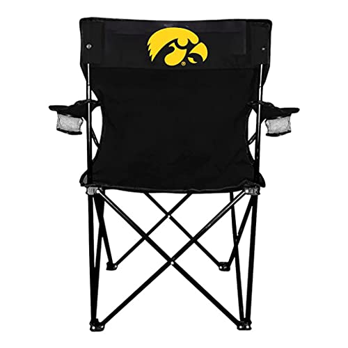 VictoryStore Outdoor Camping Chair - University of Iowa Tigerhawk Black Folding Camping Chair with Carry B