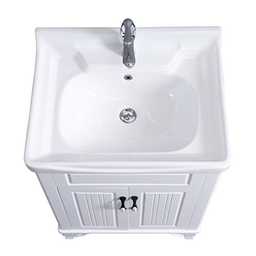 Adeline White Wooden Cabinet Vanity Sink 24.25" W Large Free Standing Bathroom Sink Combo With Cabinet, Basin Sink, Overflow, Drain, Backsplash And Hardware Renovators Supply Manufacturing #TOP4