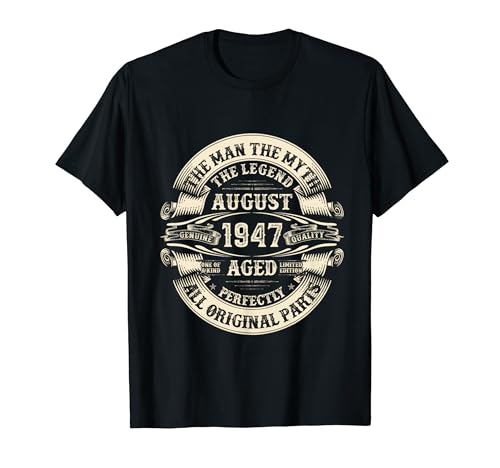 Agosto de 1947 77 regalos de cumpleaños para hombre de 77 años Camiseta