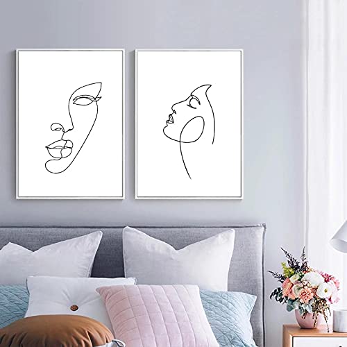 Affiches Peinture en toile de style nordique et ligne art abstrait de femme sans cadre 2pcs