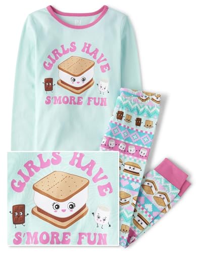 Image of The Children's Place girls Long Sleeve Top and Pants Snug Fit 100% Cotton 2 Piece Pajama Set