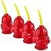 Bedwina Straw Fire Hydrant Cups with Lids - (Pack of 4) Reusable 12 oz, Red Plastic Fire Truck Party Supplies Cups and Firefighter Birthday Party Favors for Kids