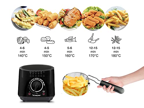 Beper P101FRI100 1 l elektrische Fritteuse, 950 W, herausnehmbarer Stahlkorb, Deckel mit Bullauge, waschbarer herausnehmbarer Filter, einstellbare Temperatur, rutschfeste Füße, schwarz – Bild 4