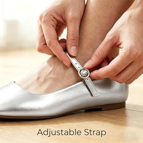 Image of MUSSHOE Square Toe Mary Jane Flats for Women: Comfortable Non-Slip Dressy Business Casual Shoes with Adjustable Strap for Office Work